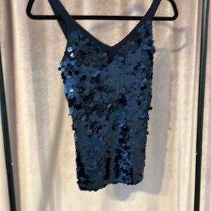 Intuitions Navy Blue Thick Sequin Tank Top, spandex, small